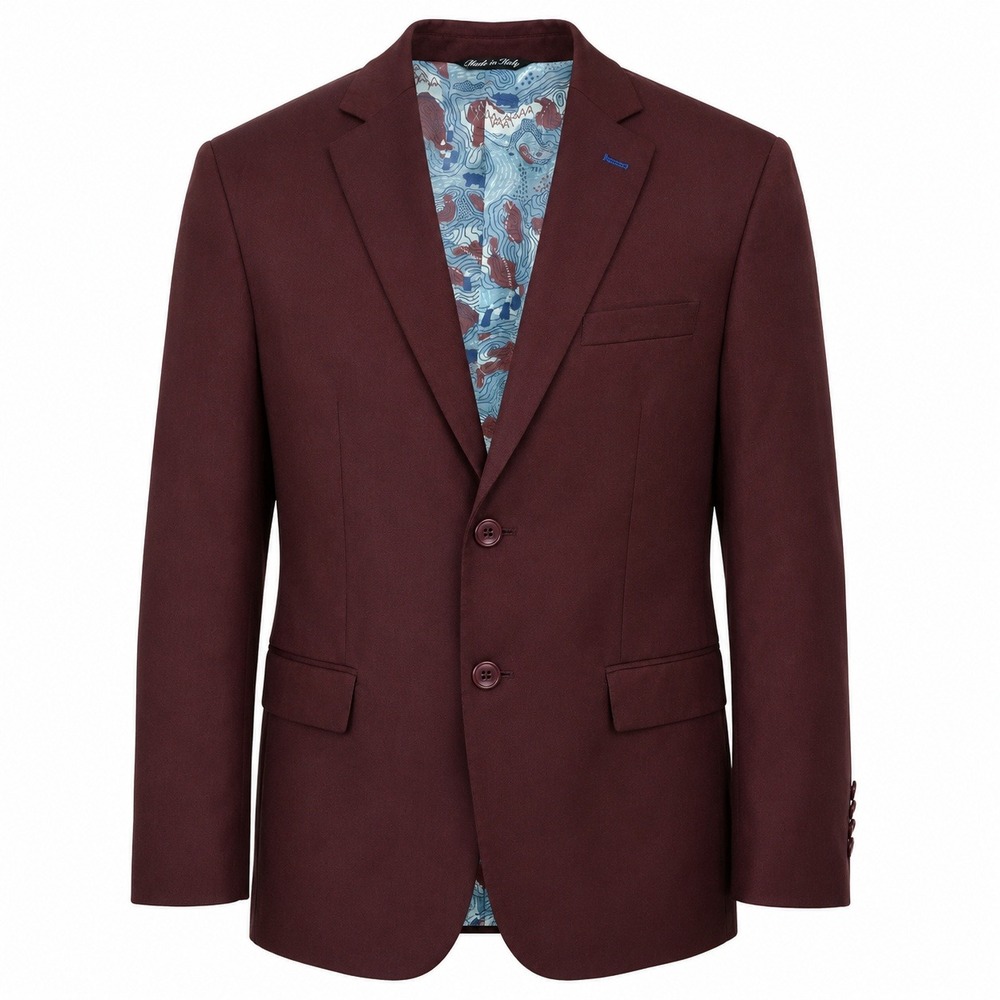 Kirrin Finch Burgundy Blazer Jacket Made in Italy Size 46 Topographic Map Lining